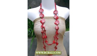 Reds Colors Beaded Necklace combain Shells Nuget and Wooden